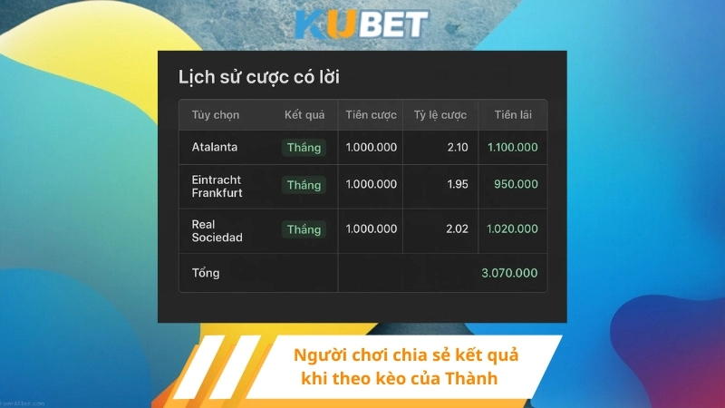 Người chơi chia sẻ kết quả khi theo kèo của Thành